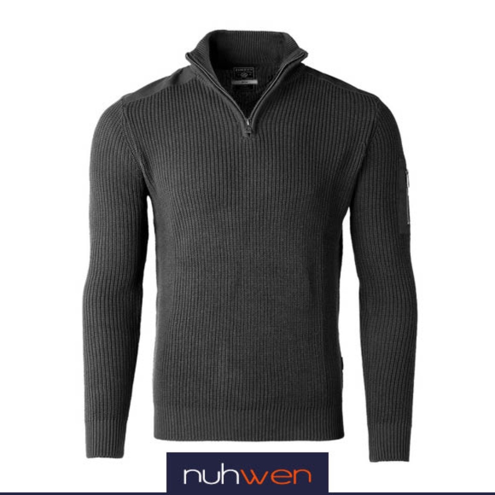 Men Zip Mock Neck Polo Sweater with Arm Pocket